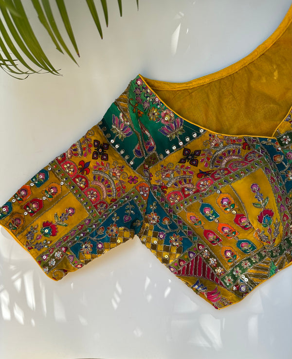 Crepe Multicoloured embroidered Blouse (Mustard)