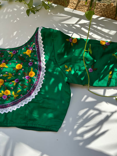 French Knot Handwork Blouse (Green)