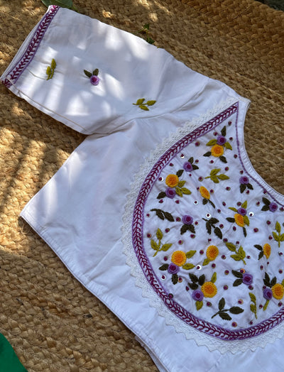 French Knot Handwork Blouse (White)