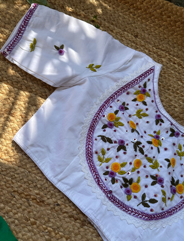 French Knot Handwork Blouse (White)