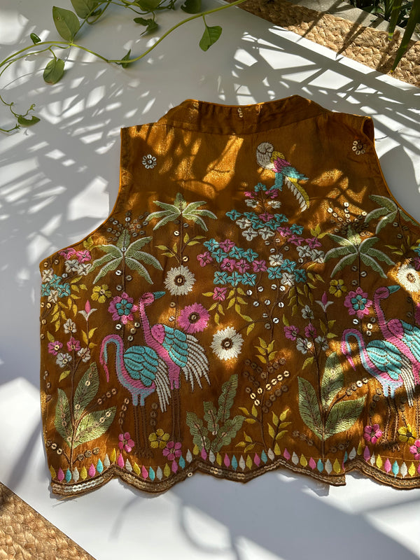 Crush Tissue Embroidered Sleeveless Blouse (Mustard)