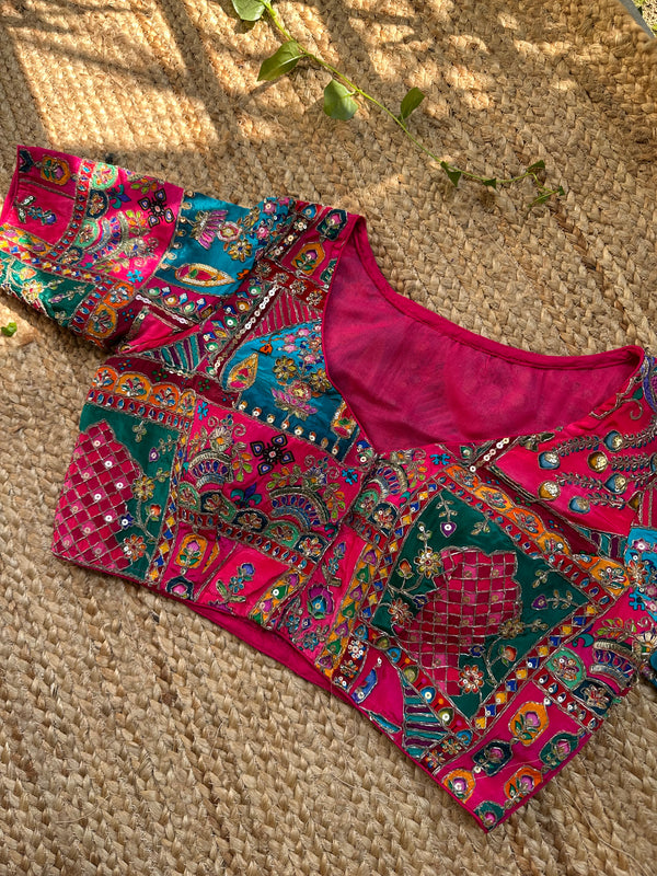 Crepe Multicoloured embroidered Blouse (Pink)