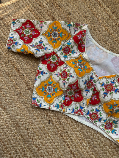 Crepe Multicoloured embroidered Blouse (Off White)