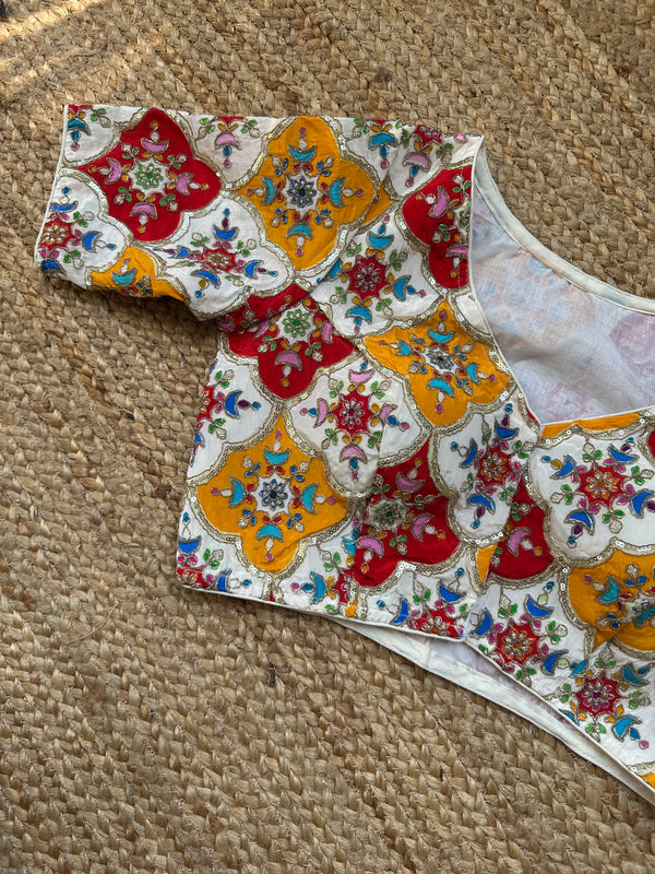 Crepe Multicoloured embroidered Blouse (Off White)