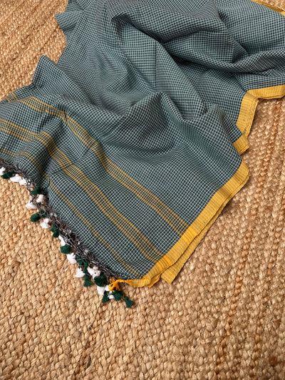 Green Small Checks Cotton Handloom Saree