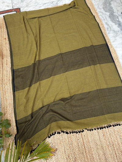 Green Black Small Checks Cotton Handloom Saree