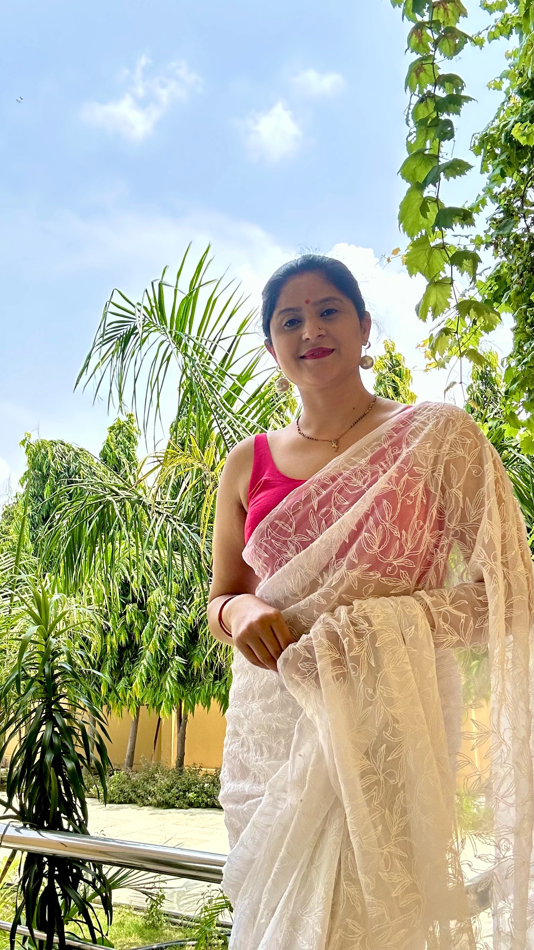 Chikankari Net White Saree With Blouse