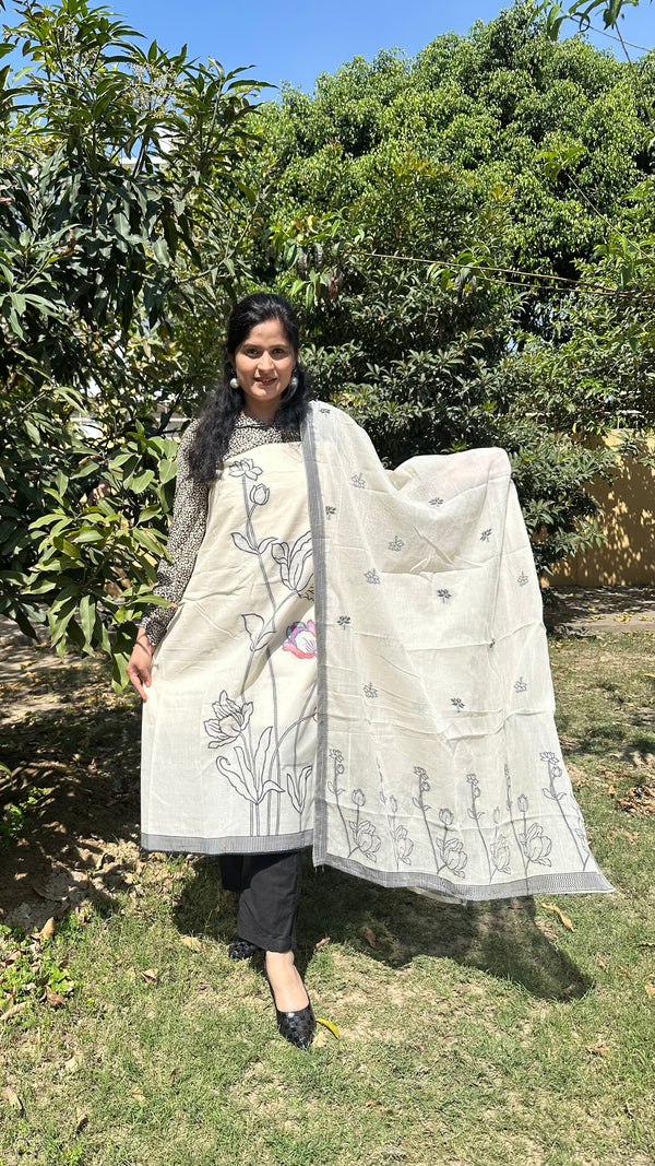 OffWhite Pure Cotton Floral Jamdani Suit 4