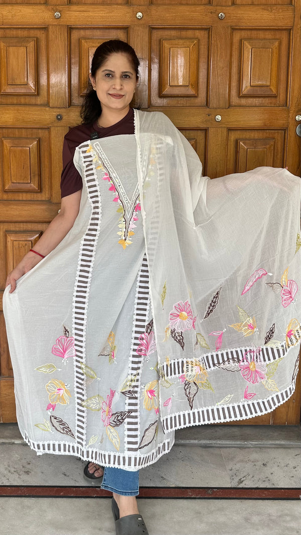White Mul Chanderi suit set