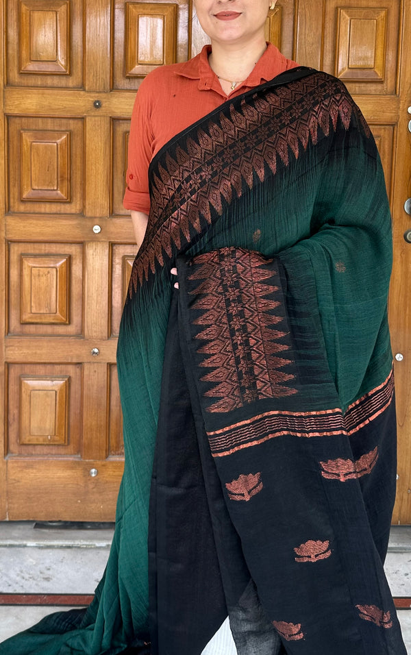 Yahvi Linen Saree (Black Green)