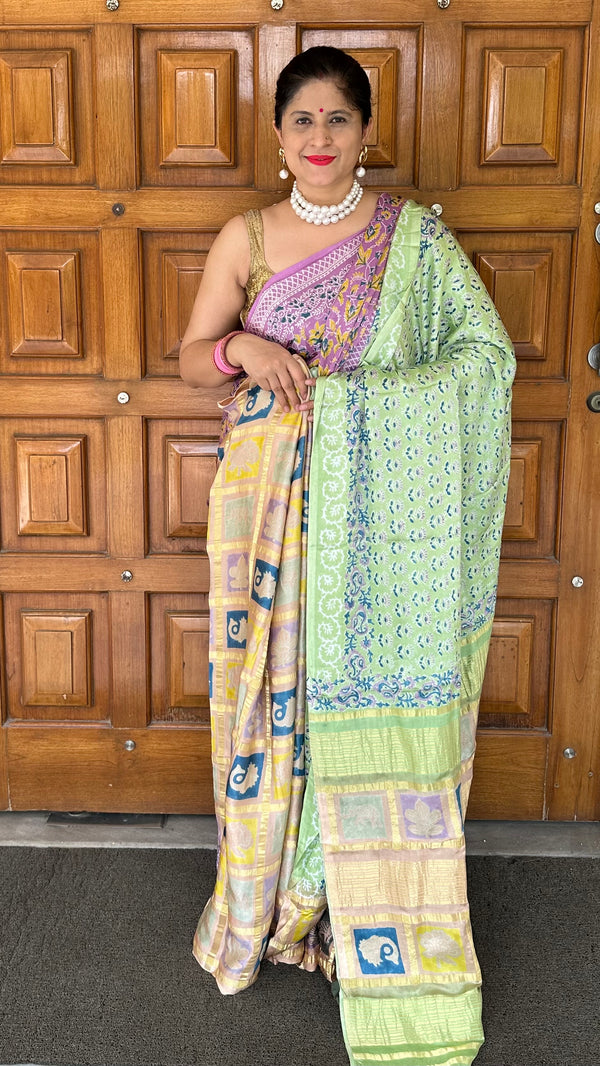 Pastel Green Modal Silk Gharchola Half n Half Saree