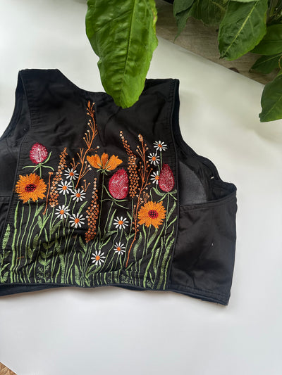 Racer Back Embroidered Blouse (Black)