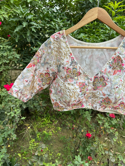 Georgette Jaal Pink Embroidery Blouse (White)