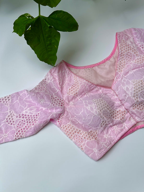Cutwork Hakoba Full Sleeves Blouse (Baby Pink)