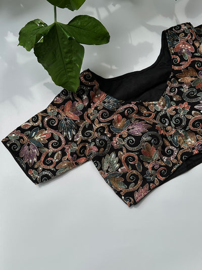 Georgette Jaal Multicoloured Embroidery Blouse (Black)