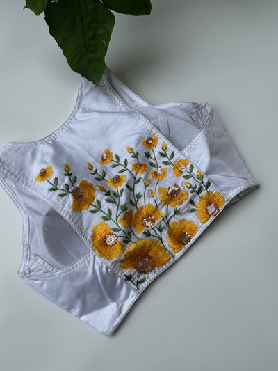 Racer Back Embroidered Blouse (White)