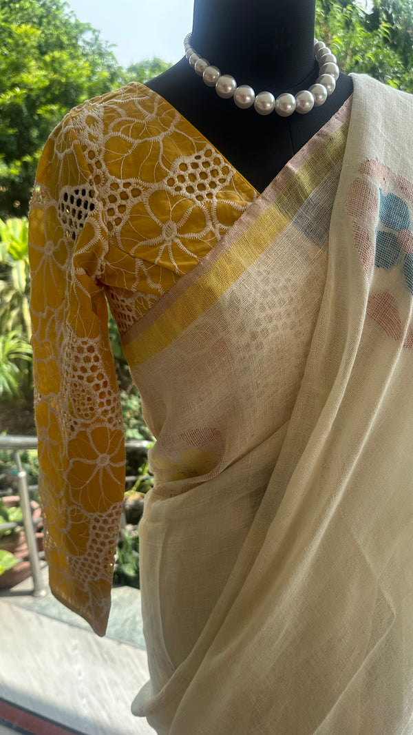 Cutwork Hakoba Full Sleeves Blouse (Yellow)