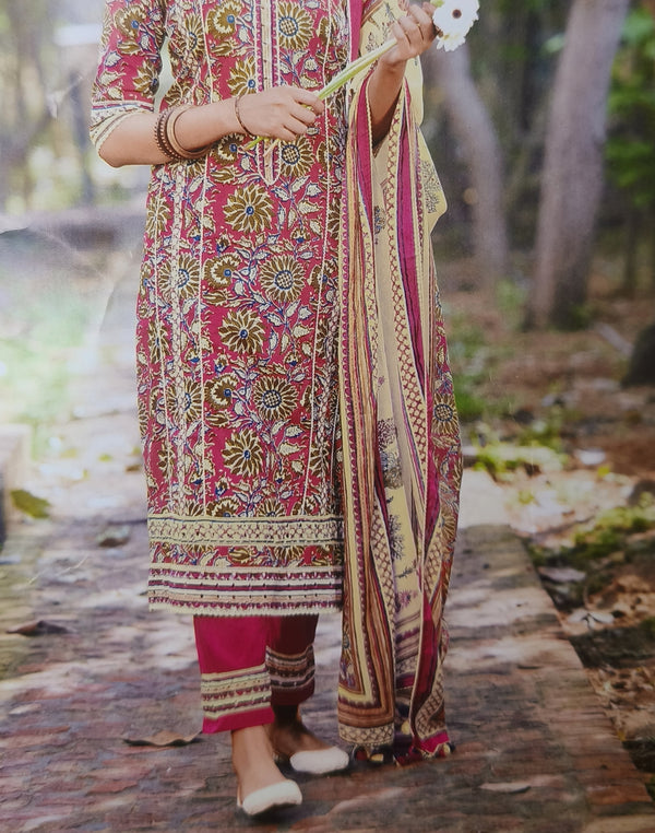 Pink Printed Cotton Suit set